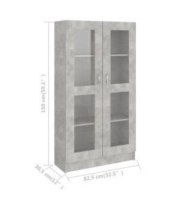 vidaXL Libreria con Vetrina in Truciolato Grigio Cemento 82.5x30.5x150 cm