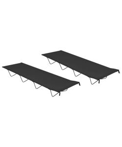 Lettini Campeggio 2 pz 180x60x19 cm Tessuto Oxford Acciaio Nero