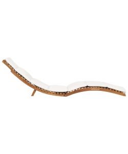 Lettino Prendisole Pieghevole con Cuscino Bianco Crema in Teak