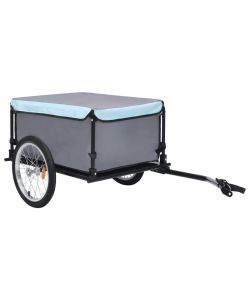 Rimorchio da Bici per il Trasporto di Merci Nero e Blu 65 kg
