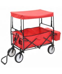  Carrello Pieghevole a Mano con Tettuccio in Acciaio Rosso