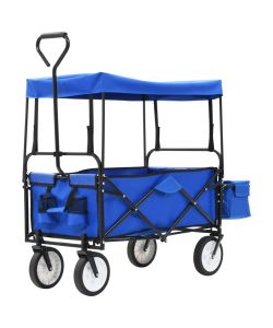  Carrello Pieghevole a Mano con Tettuccio in Acciaio Blu