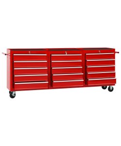  Carrello Portautensili con 15 Cassetti in Acciaio Rosso