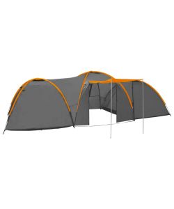 Tenda Igloo da Campeggio 650x240x190 cm 8 Posti Grigio Arancio