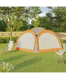 Tenda Feste con LED e 4 Pareti 3,6x3,6x2,3 m Grigio e Arancione