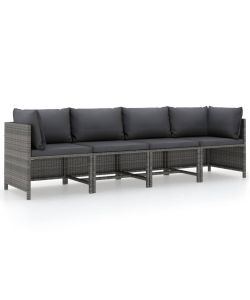 Divano da Giardino a 4 Posti con Cuscini Grigio in Polyrattan 313501