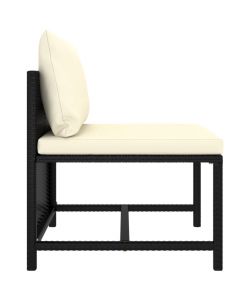 Divano Centrale Modulare con Cuscini in Polyrattan Nero