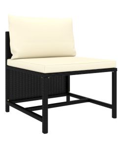 Divano Centrale Modulare con Cuscini in Polyrattan Nero