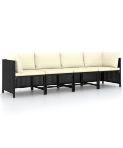 Divano da Giardino a 4 Posti con Cuscini Nero in Polyrattan