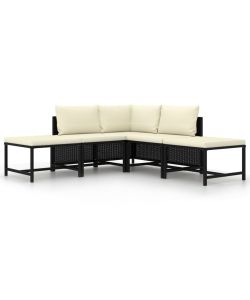 Set Divani da Giardino 5 pz con Cuscini in Polyrattan Nero 313517