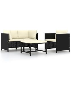 Set Divani da Giardino 4 pz con Cuscini in Polyrattan Nero 313518