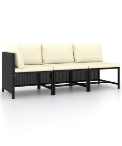 Set Divani da Giardino 3 pz con Cuscini in Polyrattan Nero