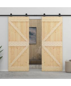 Porta Scorrevole con Set Hardware 80x210 cm in Legno di Pino 3057490