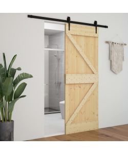 Porta Scorrevole con Set Hardware 90x210 cm in Legno di Pino 3057493