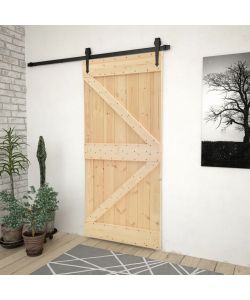 Porta Scorrevole con Set Hardware 90x210 cm in Legno di Pino