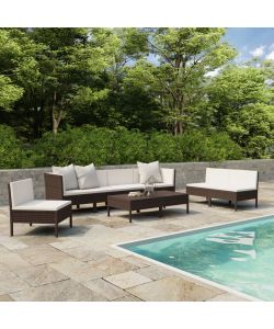 Set Divani da Giardino 9 pz con Cuscini in Polyrattan Marrone