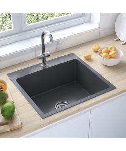 Lavello da Cucina 1 vasca Nero Acciaio Inox con foro 53x50x20 cm