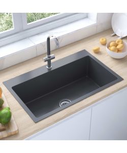 Lavello da Cucina 1 vasca Nero Acciaio Inox con foro 70x44x20 cm