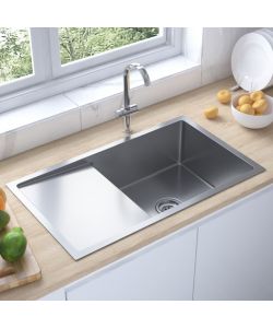 Lavello da Cucina 1 vasca + gocciolatoio a sinistra in Acciaio Inox