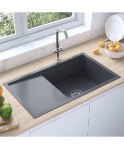Lavello da Cucina 1 vasca + gocciolatoio a sinistra Nero Acciaio Inox