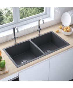 Lavello da Cucina 2 vasche Nero Acciaio Inox 86.5x44x20 cm