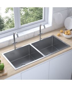 Lavello da Cucina 2 vasche in Acciaio Inox 100x44x20 cm