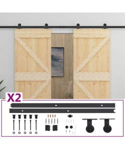 Porta Scorrevole con Set Hardware 90x210 cm in Legno di Pino 3057592