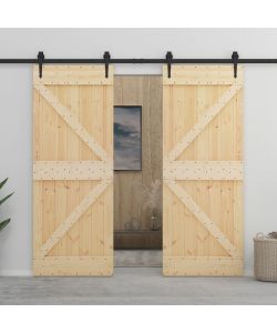 Porta Scorrevole con Set Hardware 100x210 cm in Legno di Pino 3057596