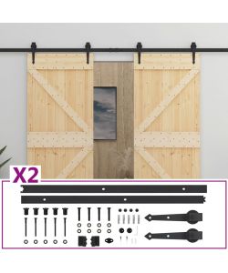 Porta Scorrevole con Set Hardware 100x210 cm in Legno di Pino 3057596