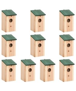 Casette per Uccelli 10 pz in Legno Massello di Abete 12x12x22cm