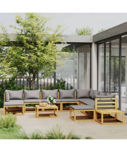 vidaXL Set Divani da Giardino in Acacia con Cuscini - Grigio