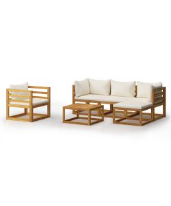 Set Divani da Giardino 6 pz con Cuscini Crema Massello Acacia 3057635