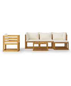 Set Divani da Giardino 6 pz con Cuscini Crema Massello Acacia 3057635