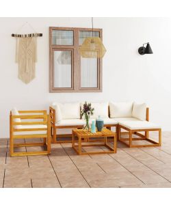 Set Divani da Giardino 6 pz con Cuscini Crema Massello Acacia 3057635