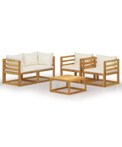 Set Divani da Giardino 5 pz con Cuscini Crema Massello Acacia 3057640