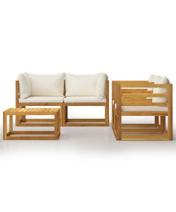 Set Divani da Giardino 5 pz con Cuscini Crema Massello Acacia 3057640