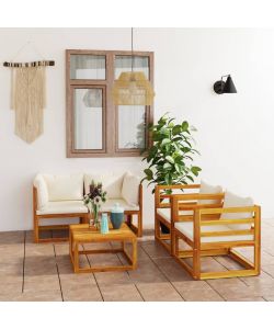 Set Divani da Giardino 5 pz con Cuscini Crema Massello Acacia 3057640