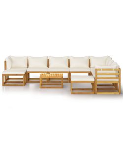 Set Divani da Giardino 11 pz con Cuscini Crema in Legno Acacia