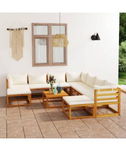Set Divani da Giardino 11 pz con Cuscini Crema in Legno Acacia