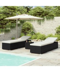 Lettini Prendisole con Tavolino 3 pz in Polyrattan Nero 3057662