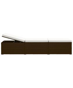 Lettini Prendisole con Tavolino 3 pz in Polyrattan Marrone