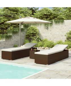 Lettini Prendisole con Tavolino 3 pz in Polyrattan Marrone