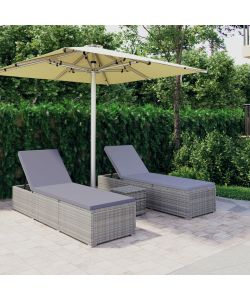 Lettini Prendisole con Tavolino 3 pz in Polyrattan Grigio