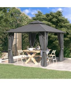 Gazebo con Tende Laterali e Doppio Tetto 3x3 m Antracite