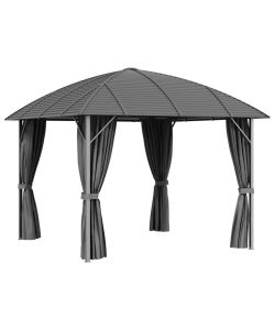 Gazebo con Tende Laterali e Tetto ad Arco 3x3 m Antracite