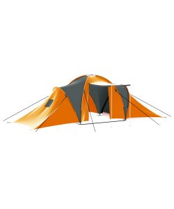 Tenda da Campeggio per 9 Persone in Tessuto Grigio e Arancione