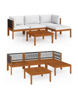 Set Divani da Giardino 5 pz con Cuscini Crema Massello Acacia 3057879