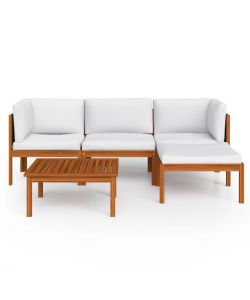 Set Divani da Giardino 5 pz con Cuscini Crema Massello Acacia 3057879