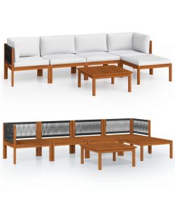 Set Divani da Giardino 6 pz con Cuscini Crema Massello Acacia 3057881