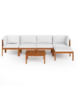 Set Divani da Giardino 6 pz con Cuscini Crema Massello Acacia 3057881